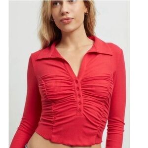URBAN OUTFITTERS Uo Aries Ruched Blouse Red M